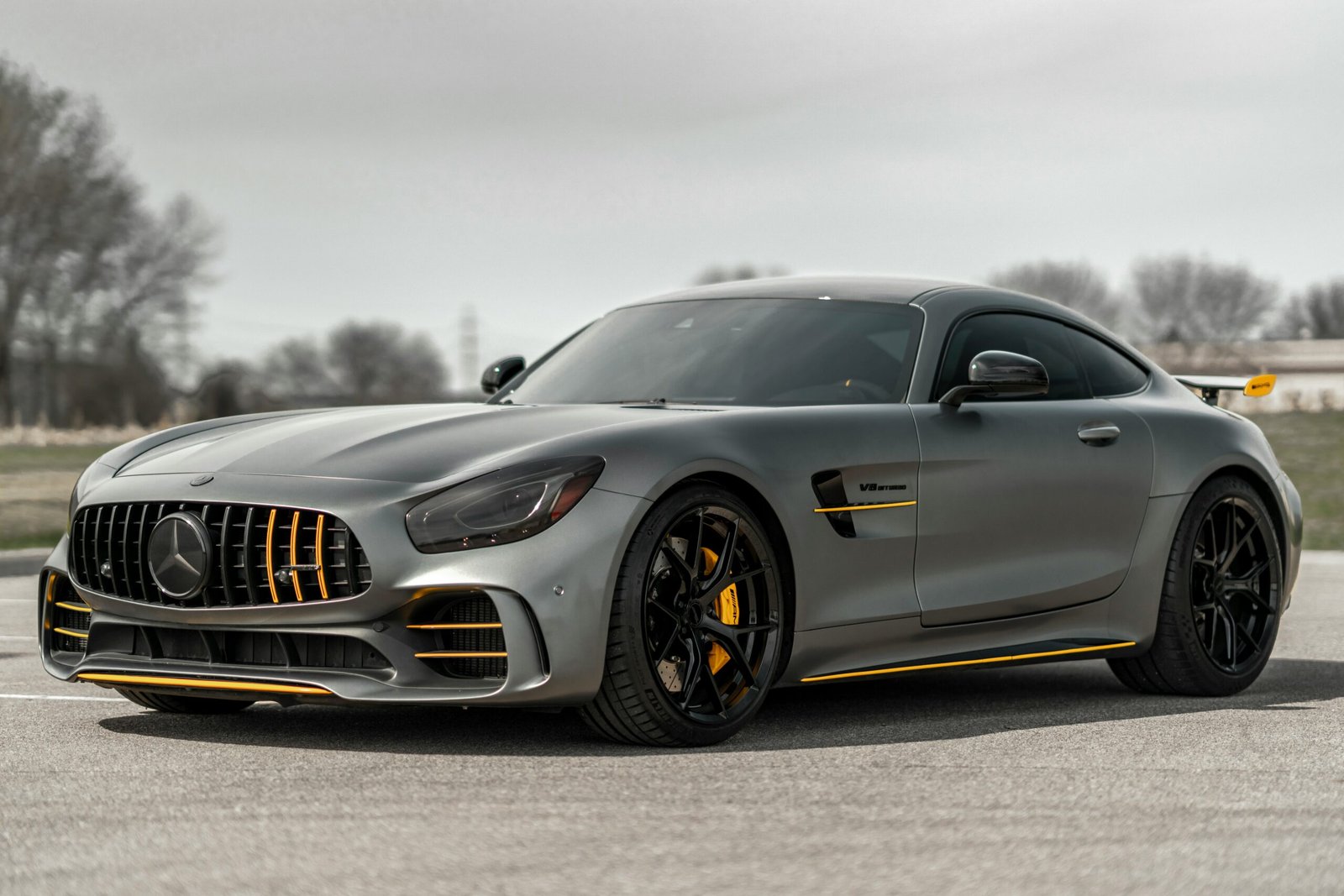 Modern luxury sport car with sleek front design