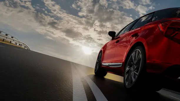 modern car driving on open road